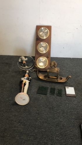 (1) Vintage Metal Boat Decoration (1) 1969 Liquore Galliano Liquor Bottle (1) Small Makeup Mirror (1) Wall Barometer