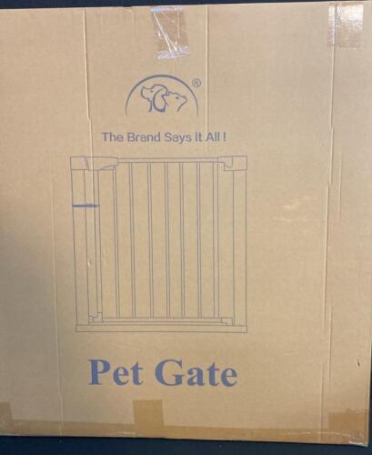 Pressure-Mounted Beige Pet Gate, Walk-Through Style, Metal Construction, X004VGQP27, Made in China - New in Box