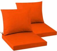 Outdoor Seat Cushion Set 2-Pack, Waterproof, 19x19x3" Orange, 250GSM Polyester, Fade Resistant