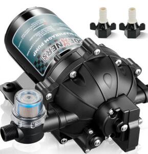 GOEHNER'S 12V 6.5 GPM Diaphragm Water Pump, 216W, 10ft Self-Priming, 70-135 PSI Adjustable