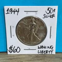 1944 Walking Liberty Half Dollar 90% Silver Coin, 50&cent;, Philadelphia Mint