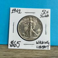 1942 Walking Liberty Half Dollar, 90% Silver, Philadelphia, 30.6mm Diameter, 12.5g Weight