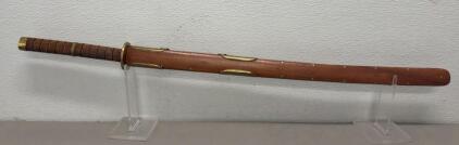 Traditional Japanese Katana Sword, Polished Steel Blade, Wood Handle, Brass Fittings, Carry Bag
