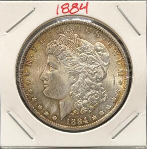 1884-O Morgan Silver Dollar, New Orleans Mint, 90% Silver Coin, George T. Morgan Design