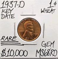 1937-D MS68RD RARE Key Date Gem Wheat Cent
