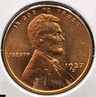 1937-D MS68RD RARE Key Date Gem Wheat Cent - 2