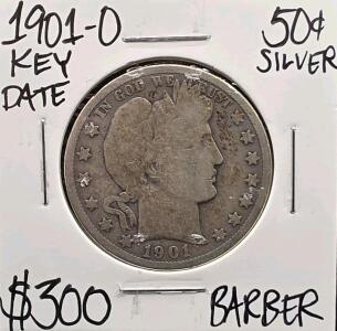 1901-O Key Date Silver Barber Half Dollar