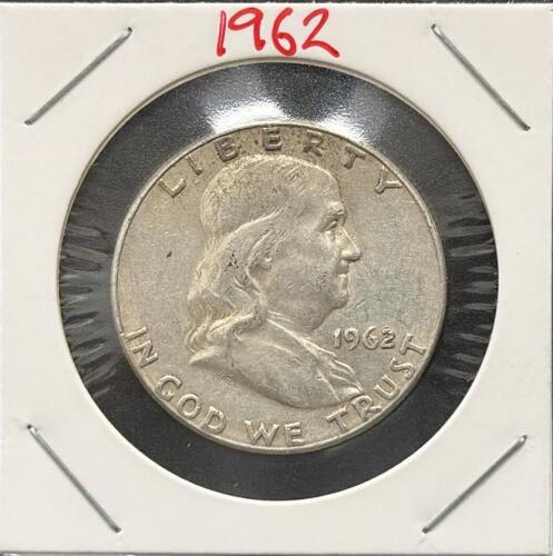 1962 Franklin Half Dollar 90% Silver, Circulated, No Mint Mark, Liberty Bell Reverse