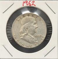 1962 Franklin Half Dollar 90% Silver, Circulated, No Mint Mark, Liberty Bell Reverse