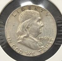 1962 Franklin Half Dollar 90% Silver, Circulated, No Mint Mark, Liberty Bell Reverse - 3