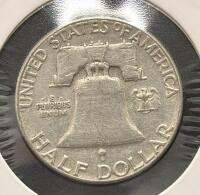 1962 Franklin Half Dollar 90% Silver, Circulated, No Mint Mark, Liberty Bell Reverse - 4