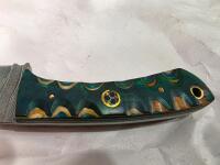 Custom Damascus Knife Set &ndash; Fixed & Folding, Green Mosaic Handles, Leather Sheaths Included - 6