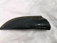 Custom Damascus Knife Set &ndash; Fixed & Folding, Green Mosaic Handles, Leather Sheaths Included - 8