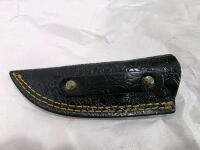 Custom Damascus Knife Set &ndash; Fixed & Folding, Green Mosaic Handles, Leather Sheaths Included - 9