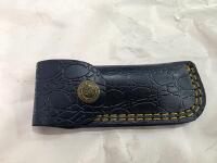 Custom Damascus Knife Set &ndash; Fixed & Folding, Green Mosaic Handles, Leather Sheaths Included - 18