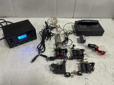 Tattoo Machine Kit &ndash; 4 Coil (one not working), 1 Rotary, 1 Pen Style, Digital Power Supply, Cords & Grip Included