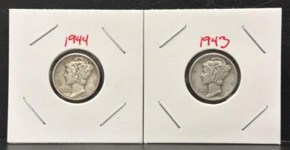 1943 & 1944 United States Mercury Dimes (Winged Liberty Head)
