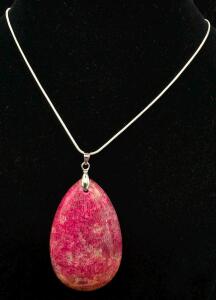 94.35Ct Natural Peachbloe Chrysanthemum Coral Teardrop Pendant 24" Necklace
