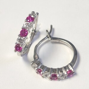 $29 Silver Created Ruby Hoop Earrings