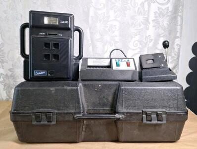 (1) Vintage Laminex LX400 4-lens Polaroid Camera System For Identification Cards, (1) LDT-4 Laminator, (1) Manual Die Cutter For Photos / ID Cards & (1) Storage/ Travel Case