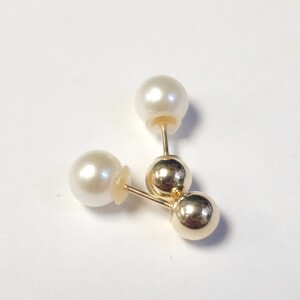 $200 10K Fresh Water Pearl Reversible 2In1 Earrings