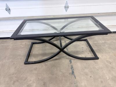 Rectangular Glass-Top Coffee Table with Black Metal Frame, Modern Geometric Design