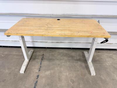 Manual Adjustable Height Steel Work Table Desk &ndash; 60"x30", Wood Top, Cable Grommet