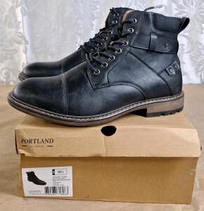 (1) Pair Of Portland Boot Company Men's Casual Lace-Up Boots In Black, Size 10-1/2
