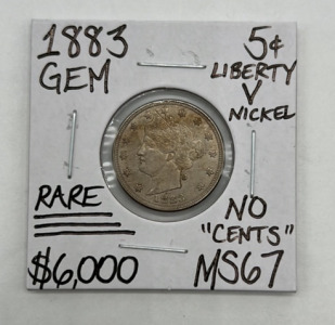 1883 MS67 Rare "No Cents" Liberty "V Nickel