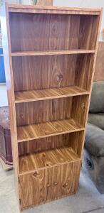 Tall Bookshelf with 4 Shelves & Double Door Cabinet, Medium Oak Woodgrain Finish, 72"x30"x12"