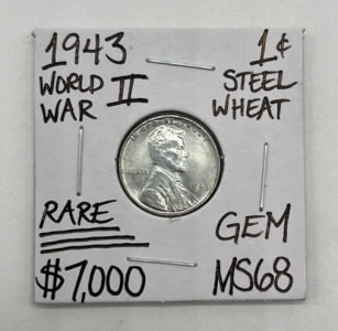 1943 MS68 Rare World War 2 Steel Wheat Penny