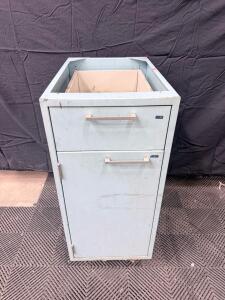 Vintage Light Blue Metal Base Cabinet with Drawer and Door, Approx. 18-24" W x 24" D x 34.5" H