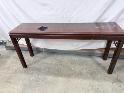 Asian-Style Mahogany Console Table with Geometric Fretwork, 60" Length
