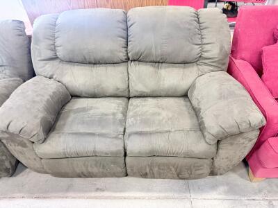 Gray Microfiber Reclining Loveseat Sofa, Seats 2, Plush Cushions, Approx. 62"x38"x40"