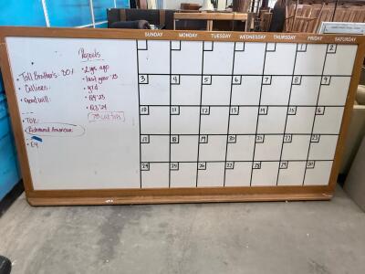 Large 6ft x 3ft Monthly Calendar Whiteboard, Wood Frame, Dry-Erase Surface, with Tray