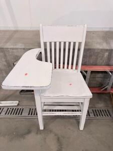 Classic Wooden Left-Handed School Desk Chair, White Distressed Finish, Writing Tablet Attached