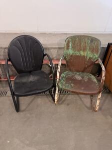 Vintage Shell Back Metal Patio Motel Chairs, Pair, Steel Frame, Approx. 32" x 22" x 28" Each