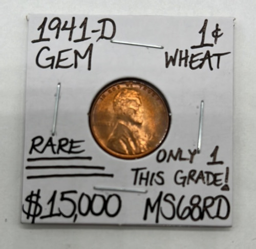 1941 MS68RD Rare Gem Wheat Copper Penny