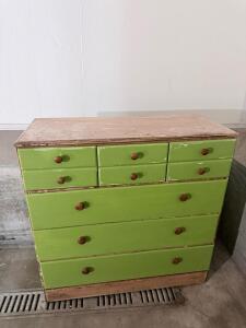 Vintage Green 7-Drawer Chest of Drawers, Rustic Wooden Dresser, Distressed Finish, 40" Wide