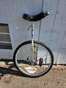 24" Wheel Unicycle &ndash; Silver Frame, Plastic Pedals, Adjustable Saddle, Quick Release Clamp