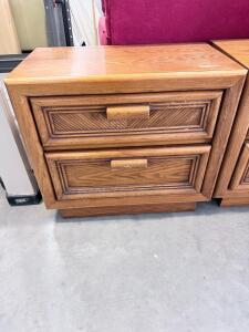 Traditional Oak 2-Drawer Nightstand, Medium Brown Finish, Raised Panel Chevron Fronts