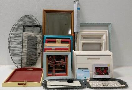 Assorted Home D&eacute;cor Lot: Picture Frames, Trays, Various Styles