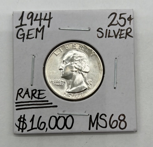1944 MS68 Rare Gem Silver Washington Quarter