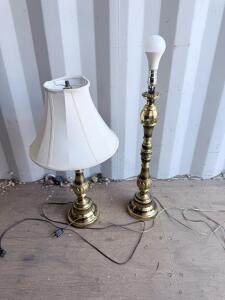 Traditional Brass Table Lamp Set &ndash; 18" & 26" Heights, Fabric Shade, E26 Socket