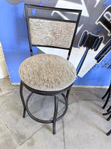Barstool with Upholstered Gray Seat, Metal Frame, Swivel, 29" Seat Height, Button-Tufted Back