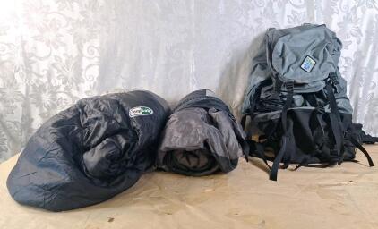 (1) Camp Trails Frame Pack, & (2) Sleeping Bags
