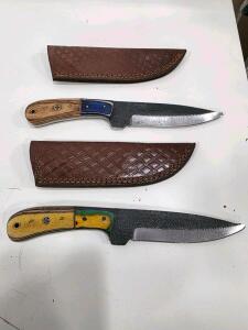 Custom Handmade 9.5" Fixed-Blade Knife, 5.5" Drop Point 1095 Steel, Mosaic Pin, Tooled Leather Sheath