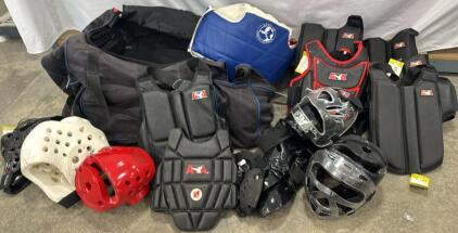 ATA Macho Martial Arts Sparring Gear Set w/ Chest & Head Protectors, Face Shields, Motoboss Bag