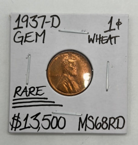 1937 MS68RD Rare Gem Wheat Copper Penny