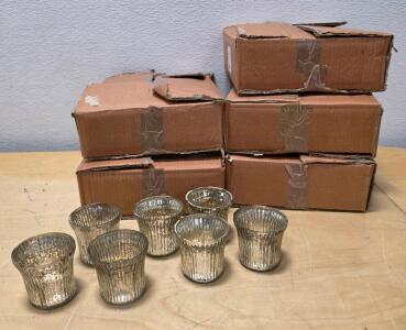 Ribbed Mercury Glass Votive Candle Holders, Silver Antique Finish, Set of ~67, Flared Top